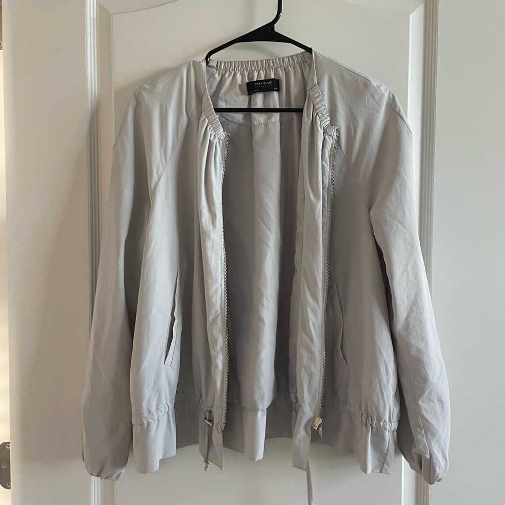 Zara Basic Gray Bomber Jacket Lightweight Ribbed … - image 1